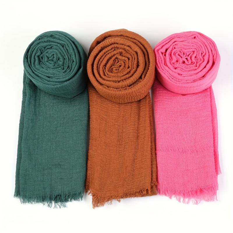 Candy Wrinkle Scarf Hijab Frayed Edge Casual Shawl Windproof Head Wrap