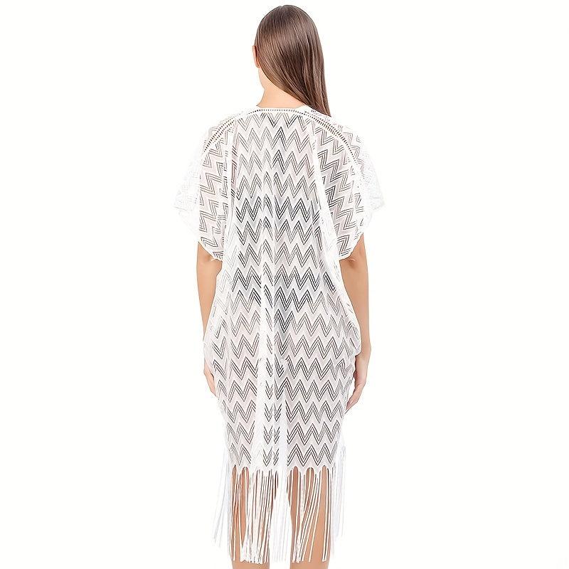 Striped Plus Size Shawl Cardigan Bikini Cover Up