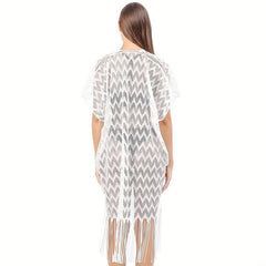 Striped Plus Size Shawl Cardigan Bikini Cover Up