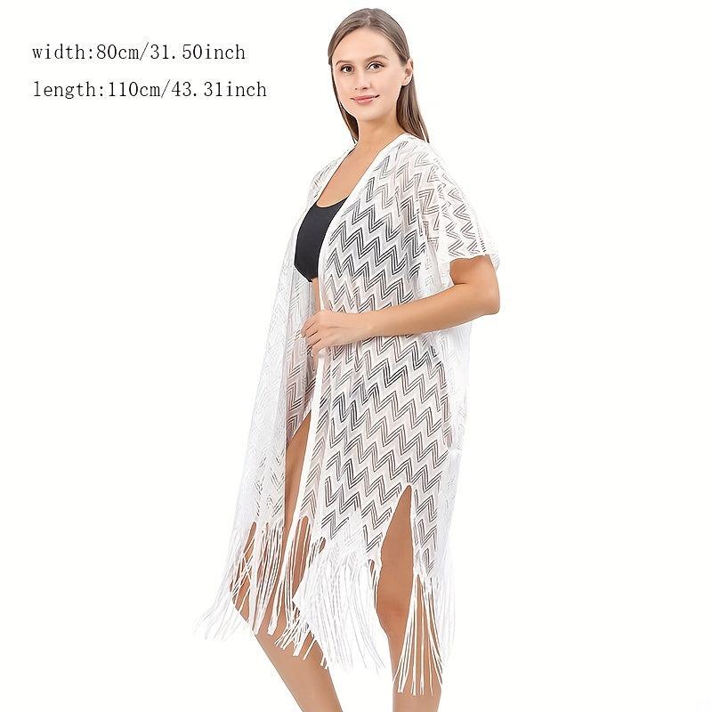 Striped Plus Size Shawl Cardigan Bikini Cover Up