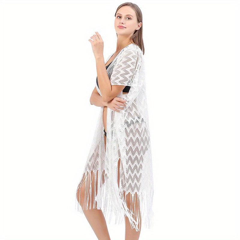 Striped Plus Size Shawl Cardigan Bikini Cover Up