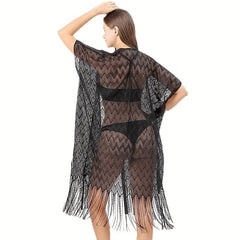 Striped Plus Size Shawl Cardigan Bikini Cover Up