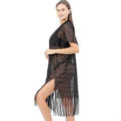 Striped Plus Size Shawl Cardigan Bikini Cover Up