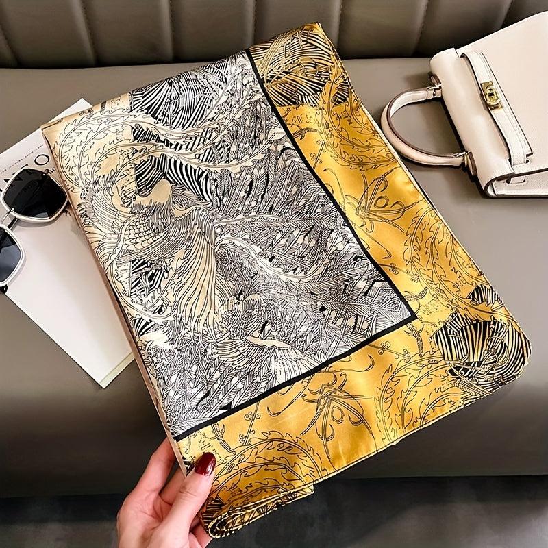 Sketch Plants Print Scarf Boho Satin Warm Shawl Silk Scarves