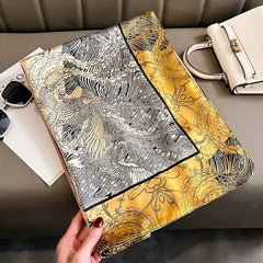 Sketch Plants Print Scarf Boho Satin Warm Shawl Silk Scarves
