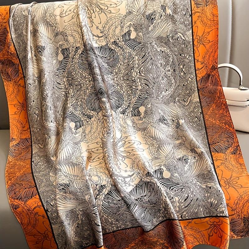 Sketch Plants Print Scarf Boho Satin Warm Shawl Silk Scarves
