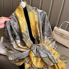 Sketch Plants Print Scarf Boho Satin Warm Shawl Silk Scarves