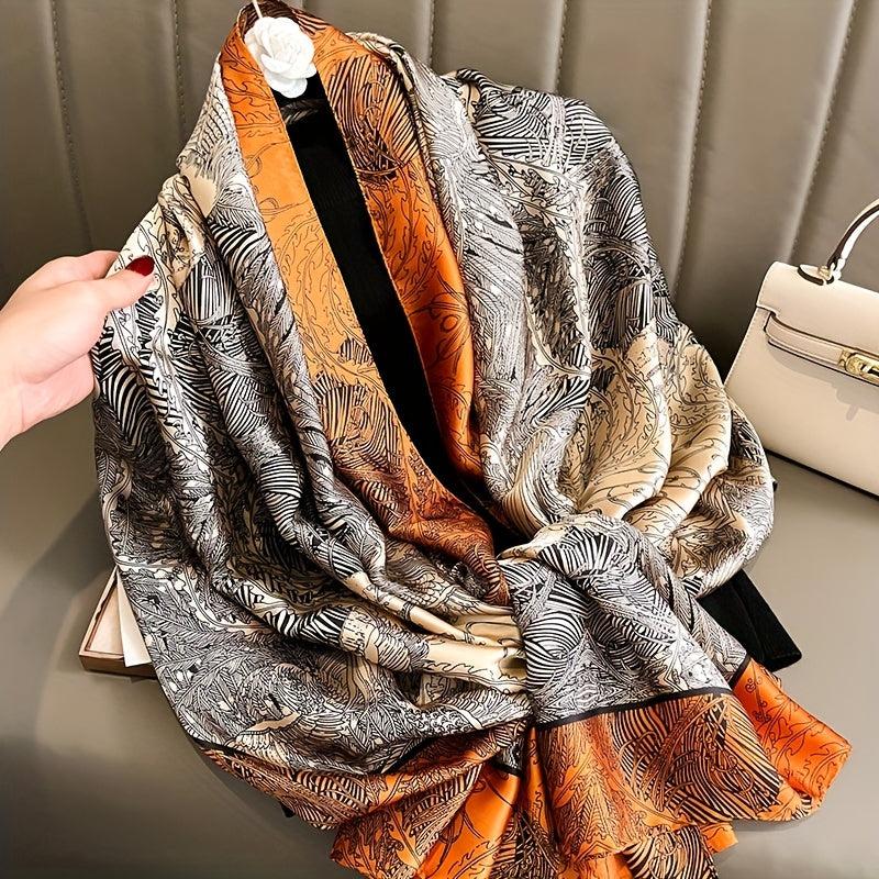 Sketch Plants Print Scarf Boho Satin Warm Shawl Silk Scarves