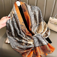 Sketch Plants Print Scarf Boho Satin Warm Shawl Silk Scarves