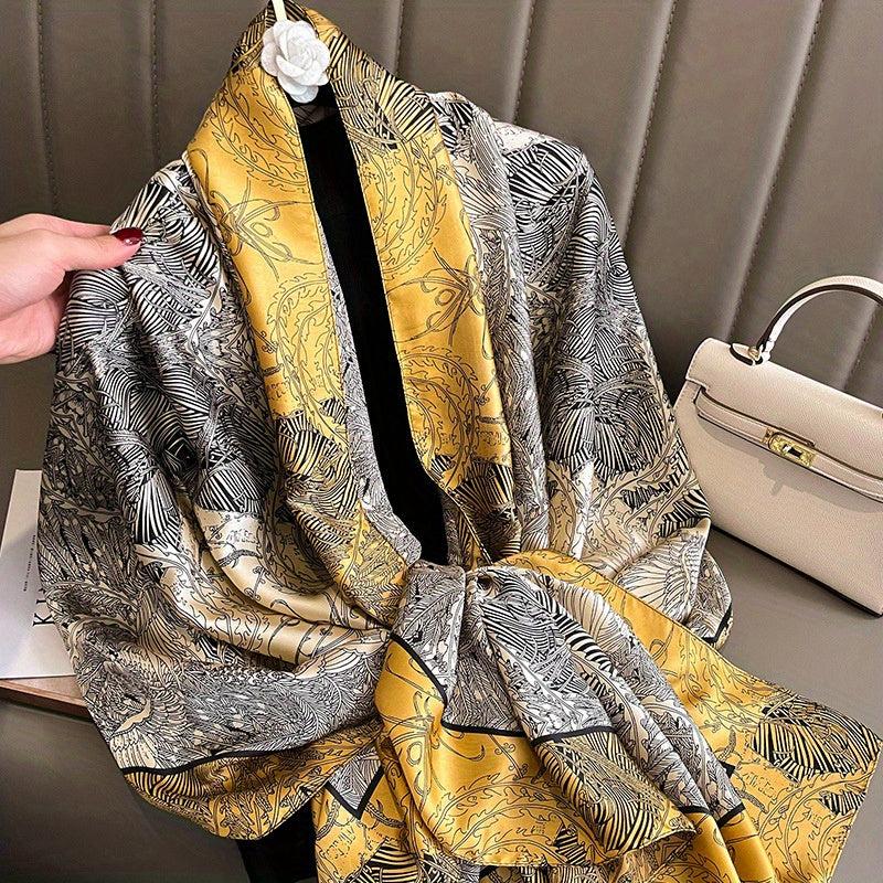 Sketch Plants Print Scarf Boho Satin Warm Shawl Silk Scarves