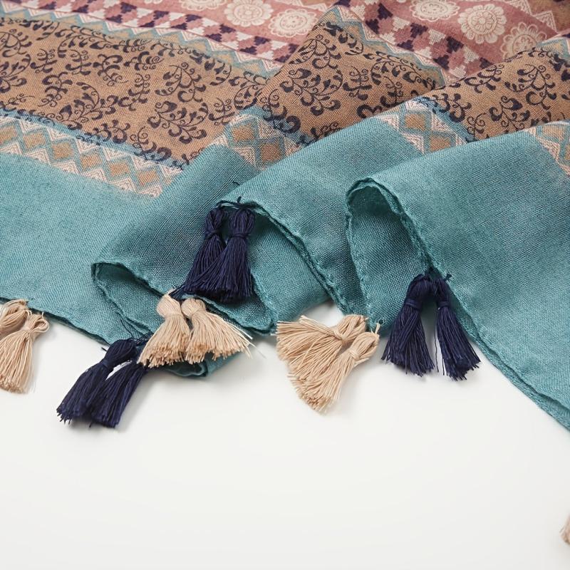 Ethnic Print Tassel Turban Scarf Retro Warm Shawl