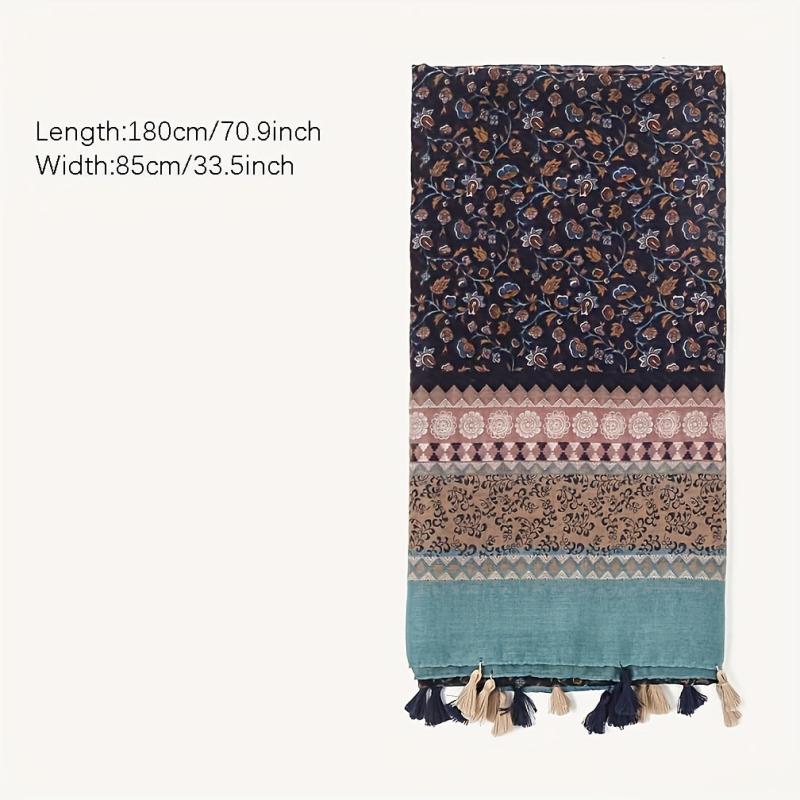 Ethnic Print Tassel Turban Scarf Retro Warm Shawl