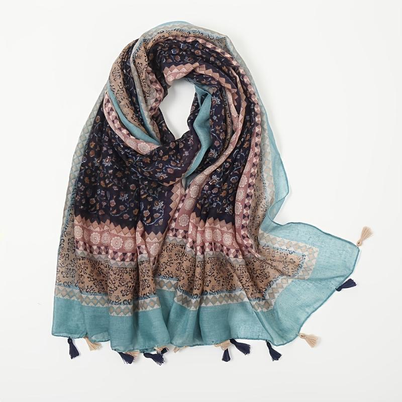 Ethnic Print Tassel Turban Scarf Retro Warm Shawl