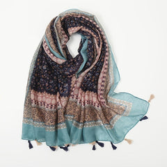 Ethnic Print Tassel Turban Scarf Retro Warm Shawl