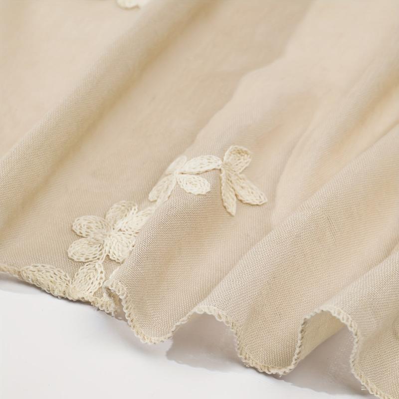 Beige Flower Embroidery Scarf Hijab Shawl Windproof Head Wraps Bandana