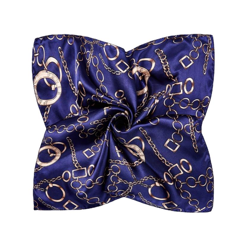Square Satin Scarf Chain Print Neckerchief Hair Wrap