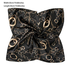 Square Satin Scarf Chain Print Neckerchief Hair Wrap