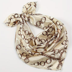 Square Satin Scarf Chain Print Neckerchief Hair Wrap