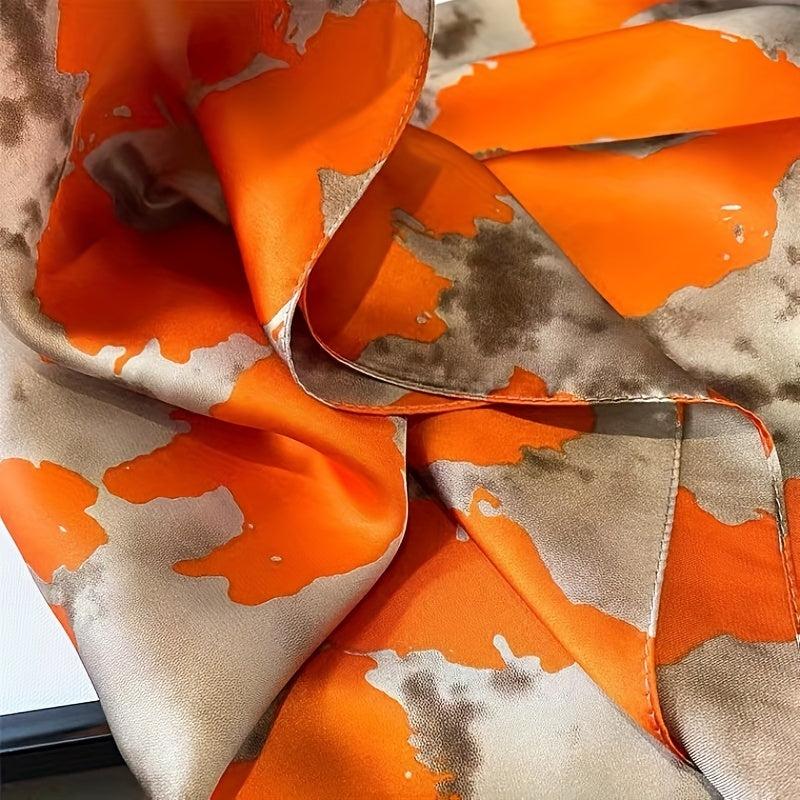 Orange Camo Floral Print Silk Scarf Head Wrap Beach Towel