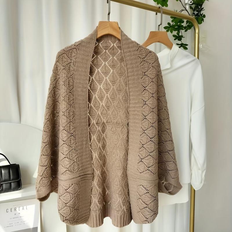 Hollow Out Knitted Cardigan Solid Outwear Shawl Casual Wrap