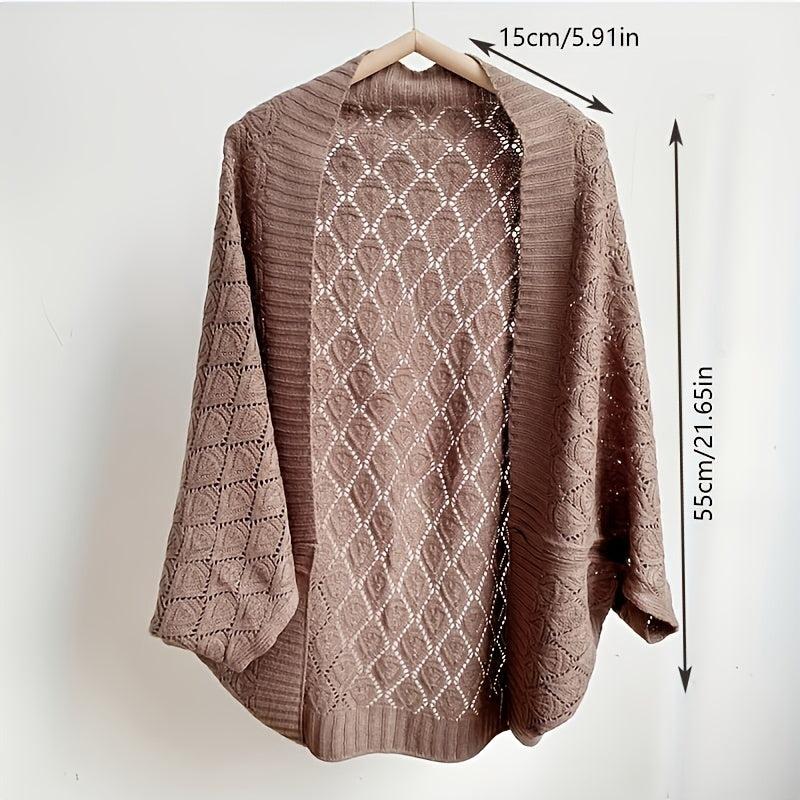 Hollow Out Knitted Cardigan Solid Outwear Shawl Casual Wrap