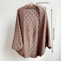 Hollow Out Knitted Cardigan Solid Outwear Shawl Casual Wrap