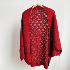 Hollow Out Knitted Cardigan Solid Outwear Shawl Casual Wrap
