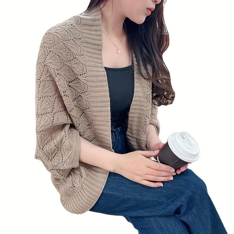Hollow Out Knitted Cardigan Solid Outwear Shawl Casual Wrap