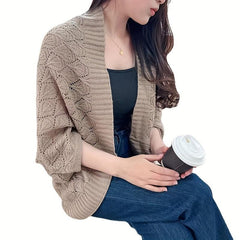 Hollow Out Knitted Cardigan Solid Outwear Shawl Casual Wrap