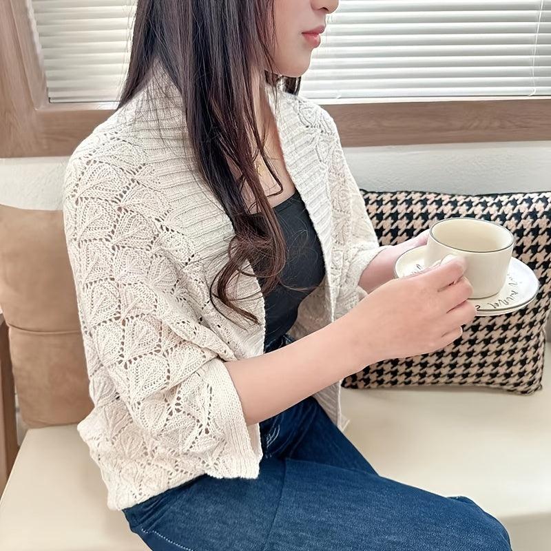 Hollow Out Knitted Cardigan Solid Outwear Shawl Casual Wrap