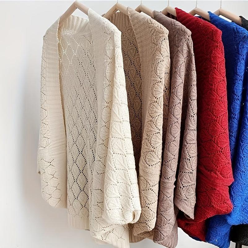 Hollow Out Knitted Cardigan Solid Outwear Shawl Casual Wrap