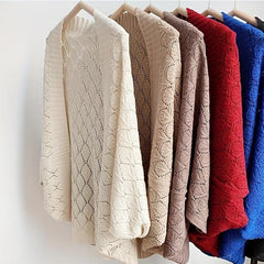 Hollow Out Knitted Cardigan Solid Outwear Shawl Casual Wrap