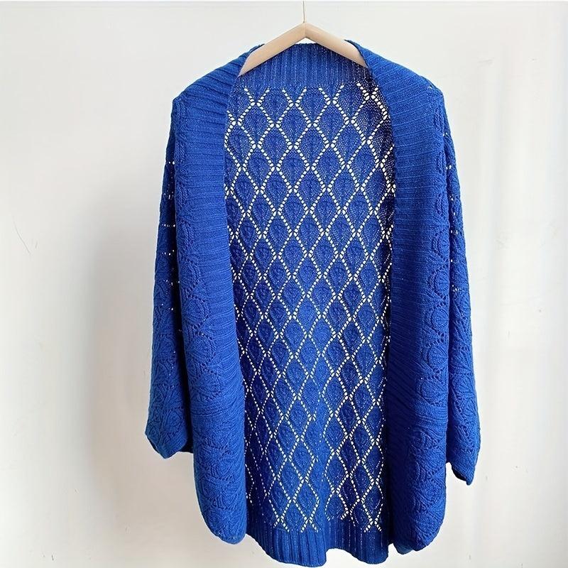 Hollow Out Knitted Cardigan Solid Outwear Shawl Casual Wrap