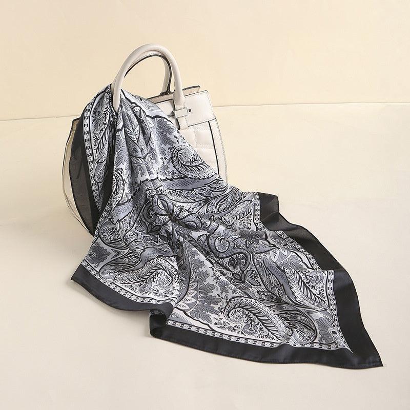 Paisley Print Scarf Solid Square Neckerchief Head Wrap Sunscreen Shawl