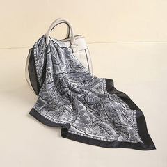 Paisley Print Scarf Solid Square Neckerchief Head Wrap Sunscreen Shawl