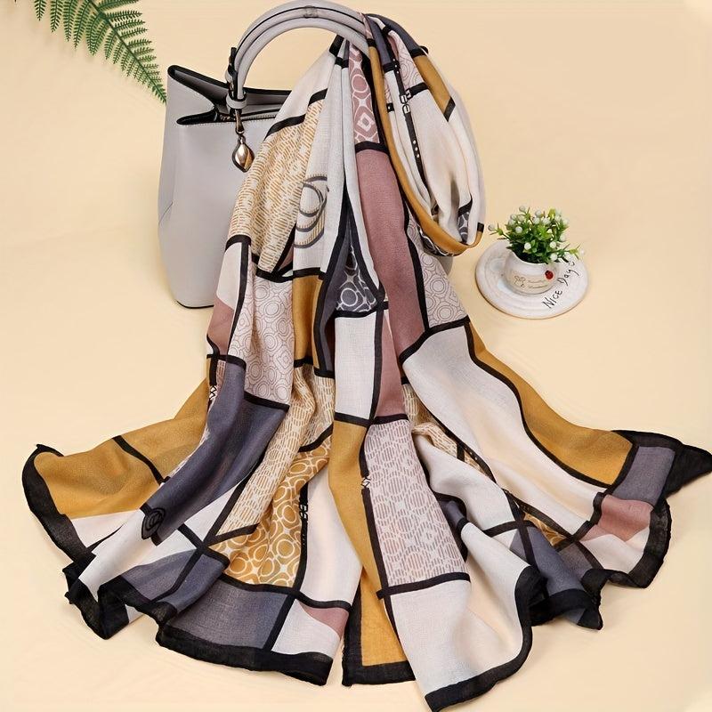 Stylish Block Scarf Casual Shawl Classic Windproof Warm Head Wrap