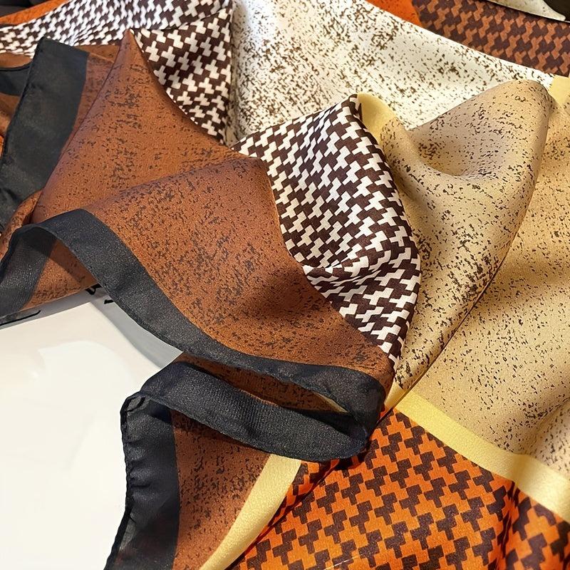Houndstooth Block Scarf Silk Square Shawl