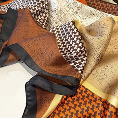 Houndstooth Block Scarf Silk Square Shawl