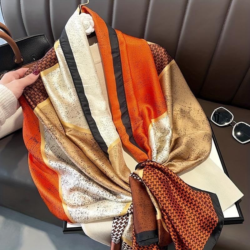Houndstooth Block Scarf Silk Square Shawl