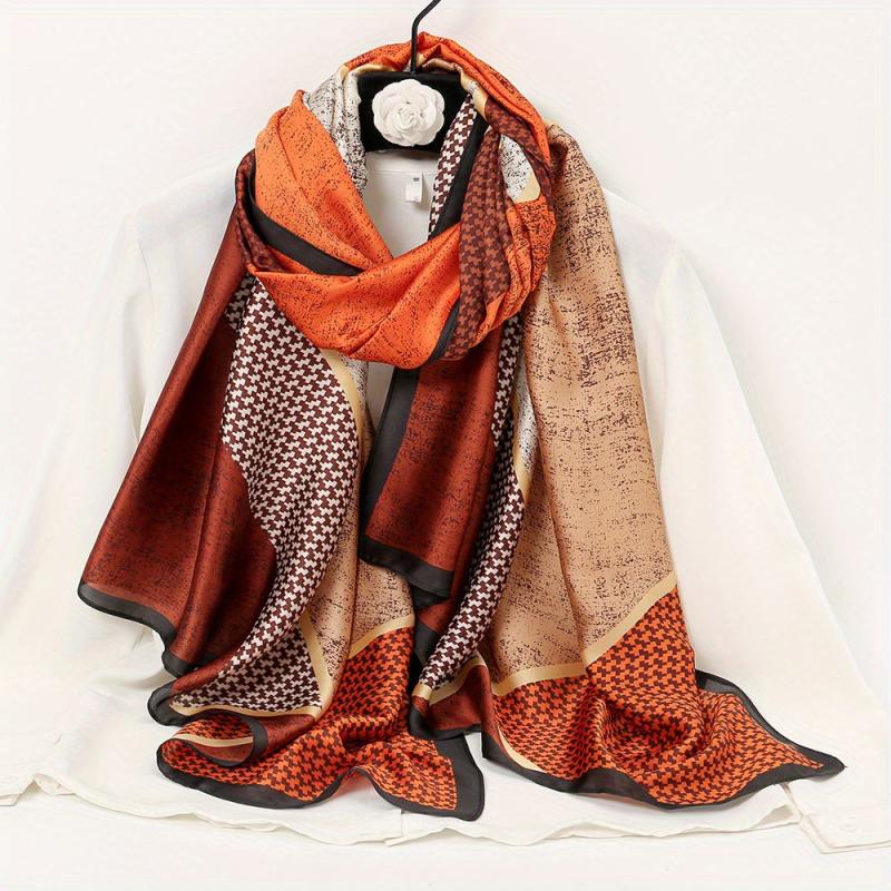 Houndstooth Block Scarf Silk Square Shawl