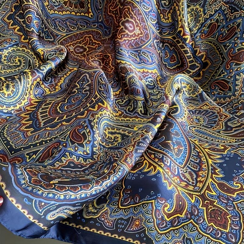 Vintage Satin Paisley Print Scarf Silk Head Wrap