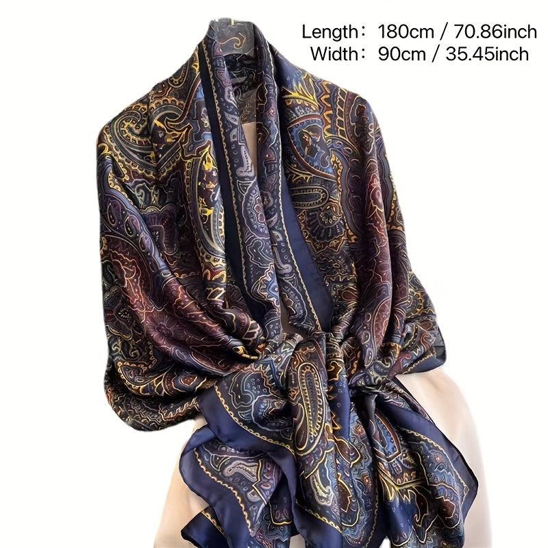 Vintage Satin Paisley Print Scarf Silk Head Wrap