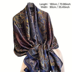 Vintage Satin Paisley Print Scarf Silk Head Wrap