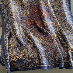 Vintage Satin Paisley Print Scarf Silk Head Wrap