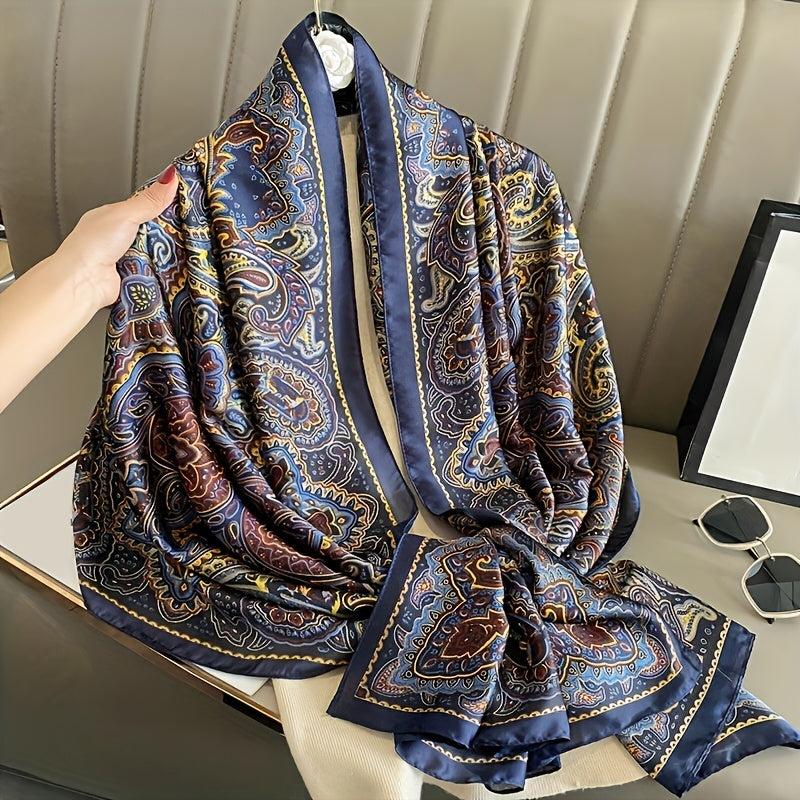Vintage Satin Paisley Print Scarf Silk Head Wrap