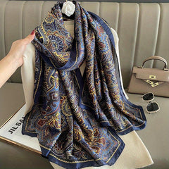 Vintage Satin Paisley Print Scarf Silk Head Wrap