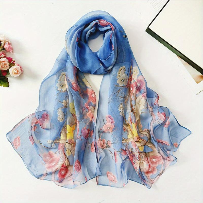 Flower Print Georgette Scarf Thin Breathable Shawl
