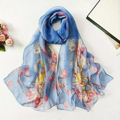 Flower Print Georgette Scarf Thin Breathable Shawl