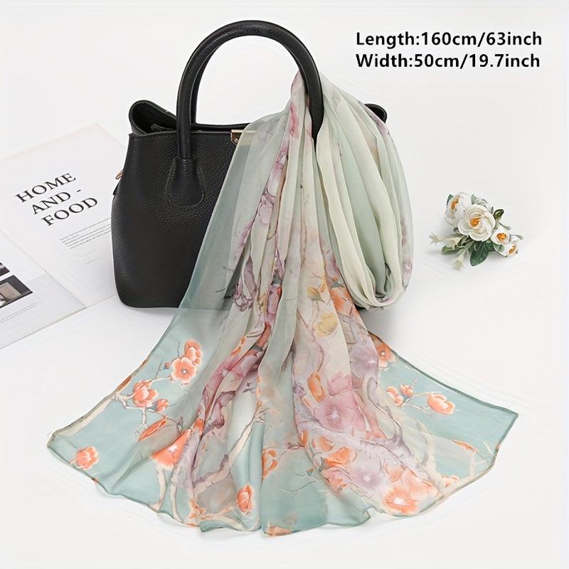 Flower Print Georgette Scarf Thin Breathable Shawl