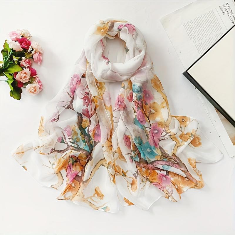 Flower Print Georgette Scarf Thin Breathable Shawl